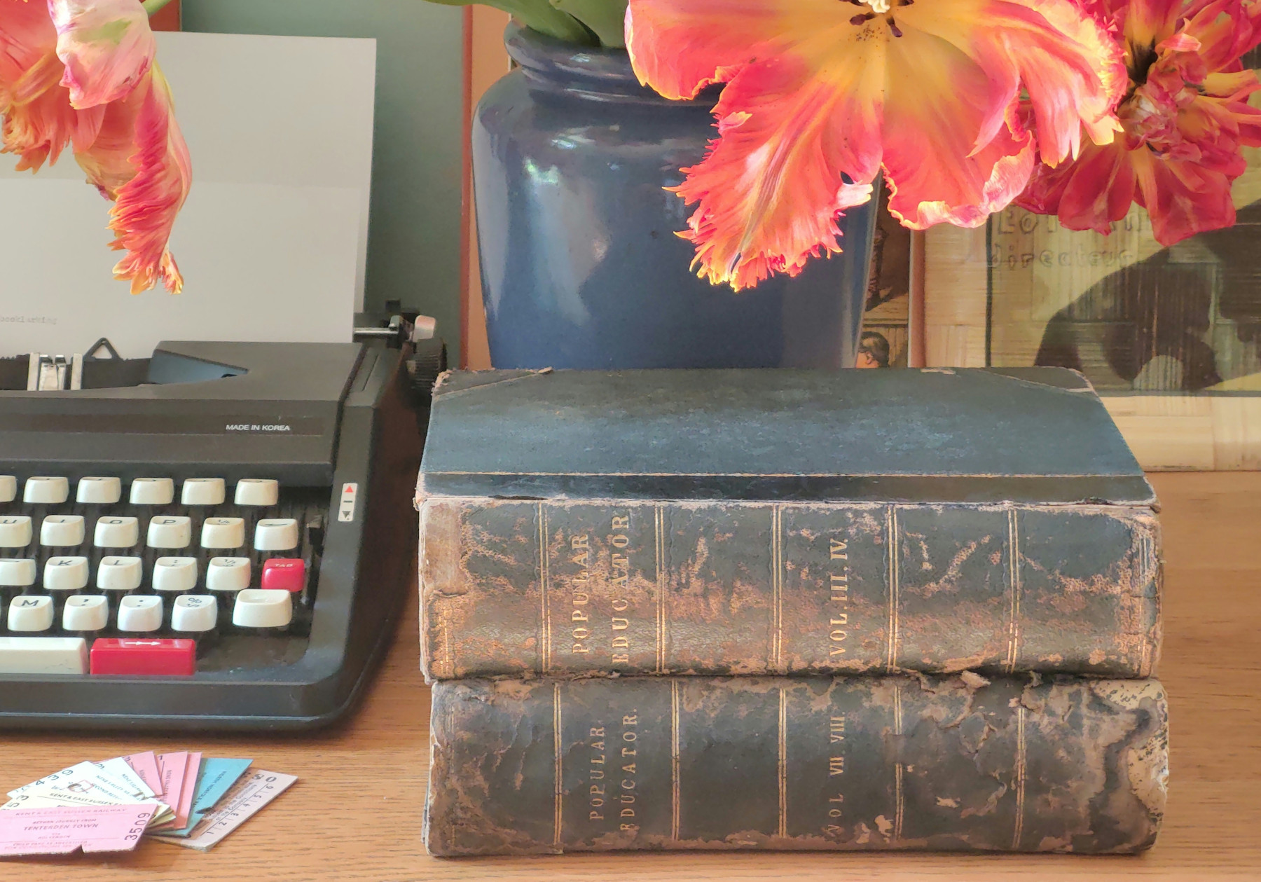 typewriter and books