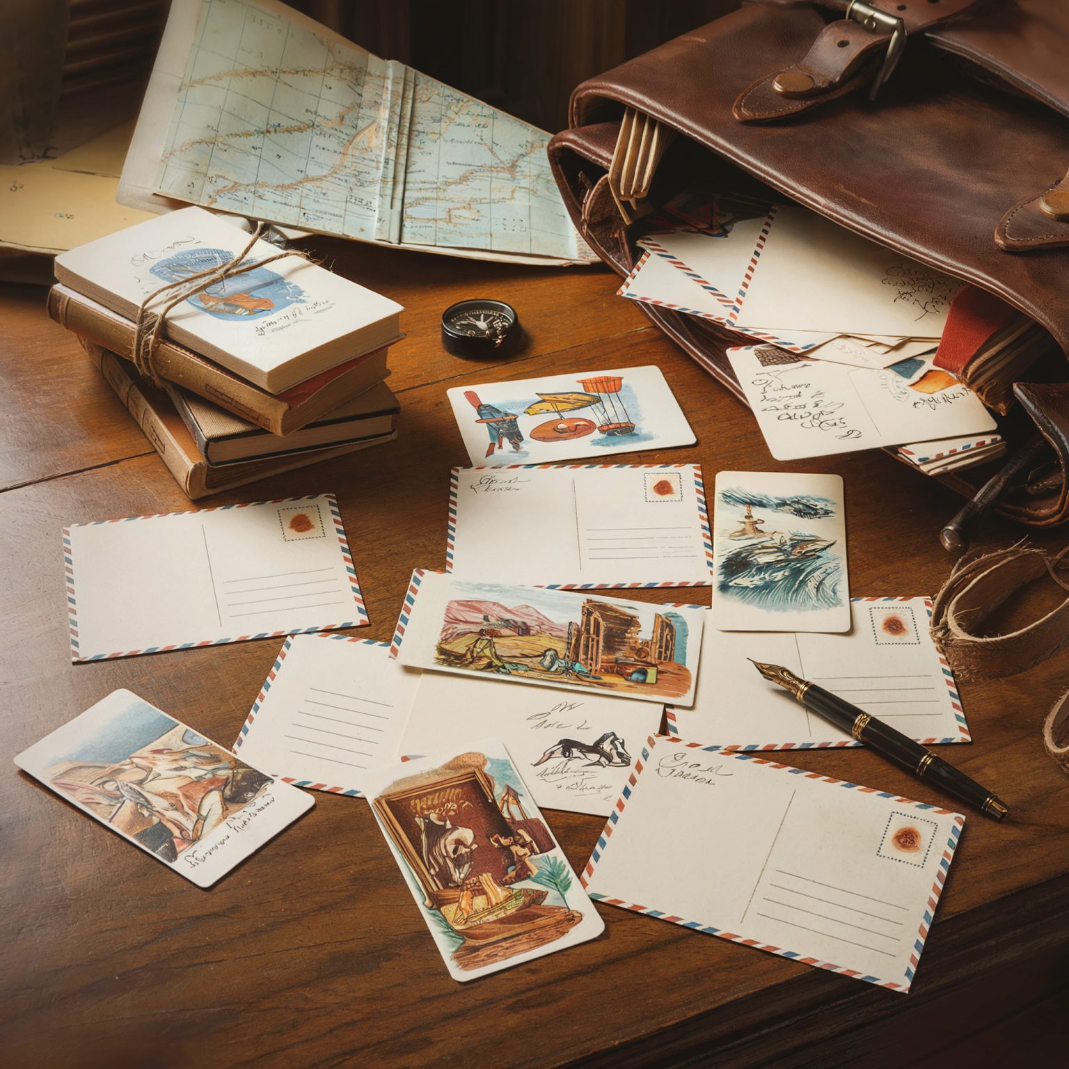 Postcards strewn about